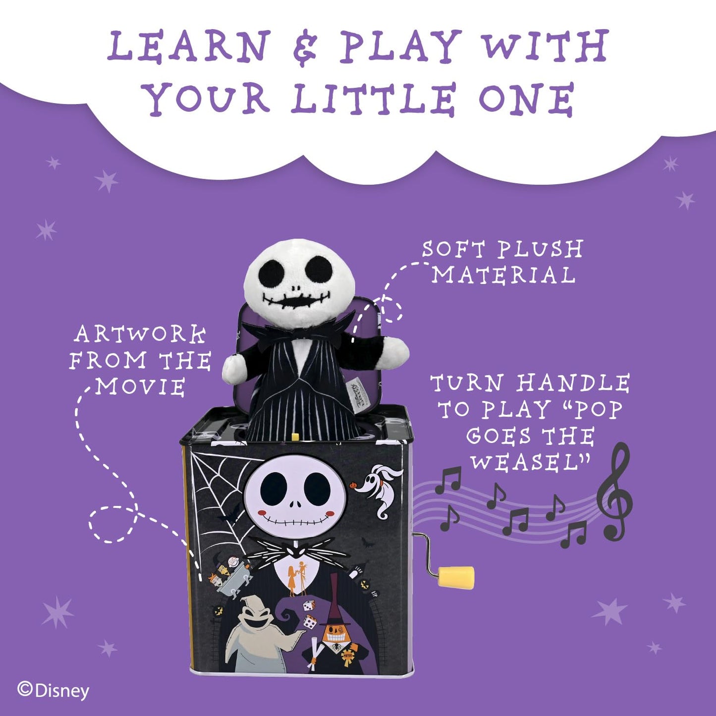 KIDS PREFERRED Disney Baby The Nightmare Before Christmas Jack Skellington Classic Jack in The Box Musical Toys for Babies and T