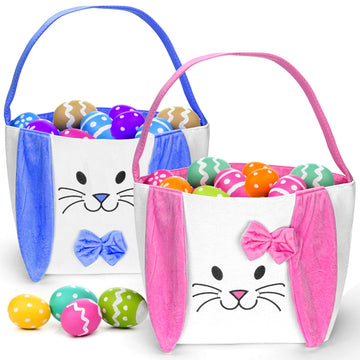 Atonofun 2 Packs Easter Basket Set, Easter Bunny Basket Gift Baskets Bags For Kids, Canvas Tote Bags Bunny Easter Bucket For Eas