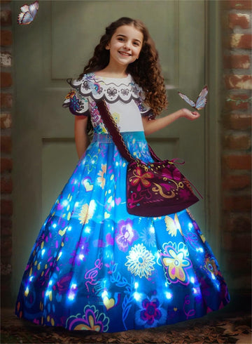 Uporpor Light Up Girls Costume Dress With Bag For Little Girls Birthday Party Outfit Madriga Halloween Cosplay Dress Up Dress Up