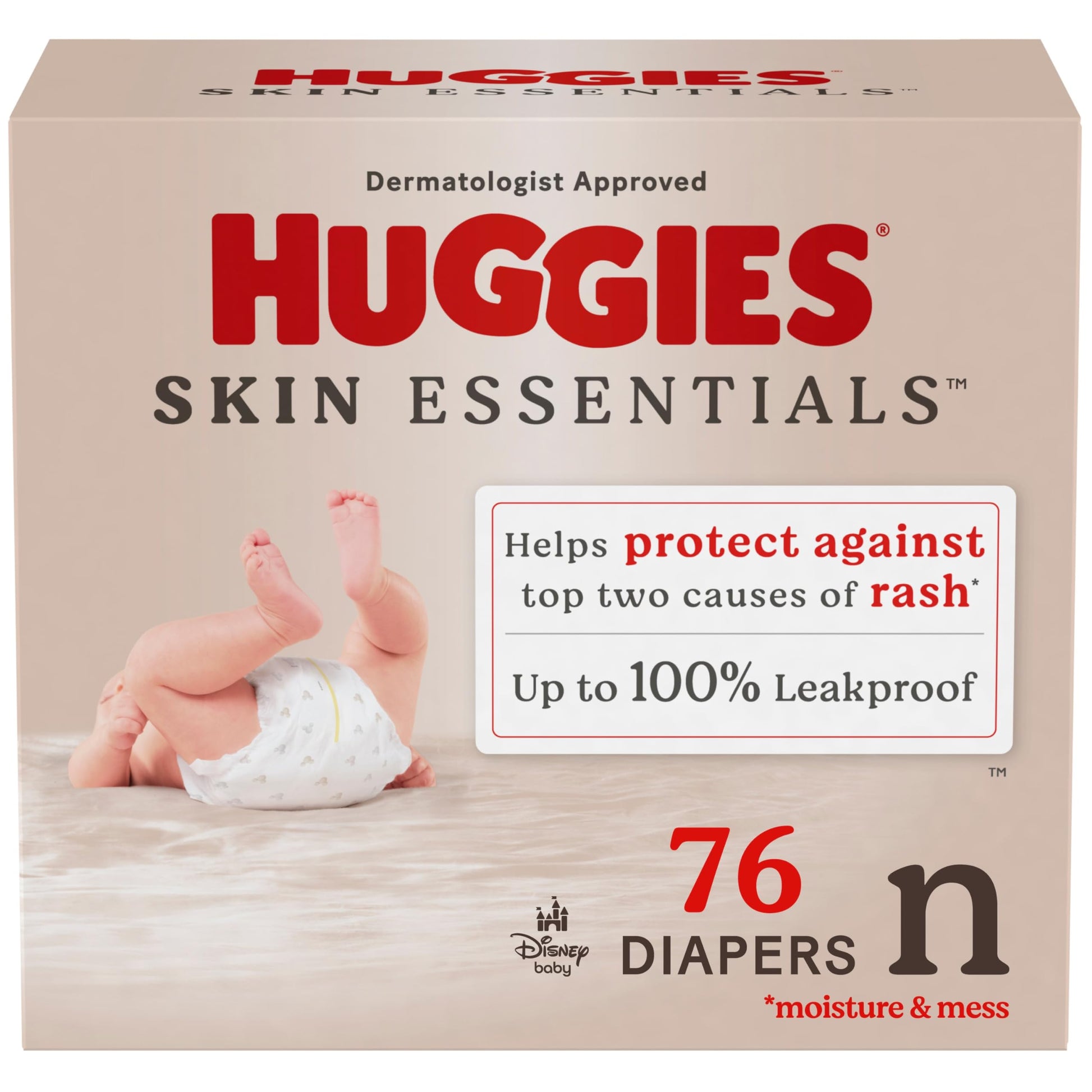 Huggies Size Newborn Diapers, Skin Essentials Baby Diapers, Size Newborn (6-9 Lbs), 76 Count