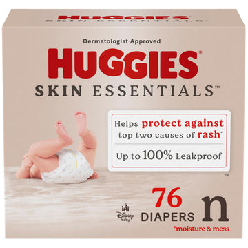 Huggies Size Newborn Diapers, Skin Essentials Baby Diapers, Size Newborn (6-9 Lbs), 76 Count