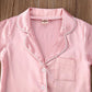 Toddler Baby Kids Satin Pajamas Set, Long Sleeve Button-Down Sleepwear Pjs For Girls (2T, Pink-Short Sleeve)