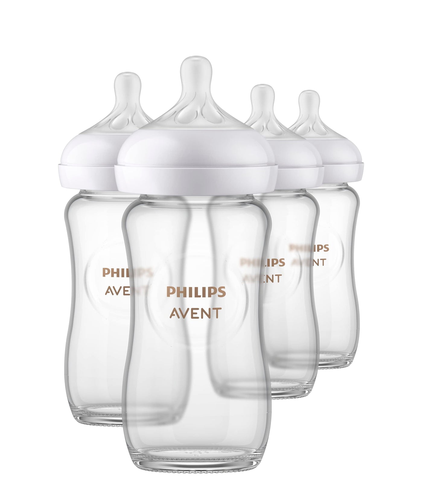 Philips Avent Natural Glass Baby Bottles With Natural Response Nipples (Medium Flow, Flow 3), 8Oz, 4-Pack, Scy913/04