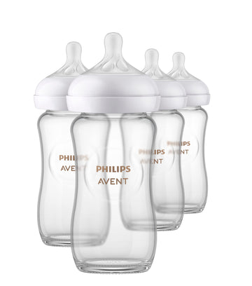 Philips Avent Natural Glass Baby Bottles With Natural Response Nipples (Medium Flow, Flow 3), 8Oz, 4-Pack, Scy913/04