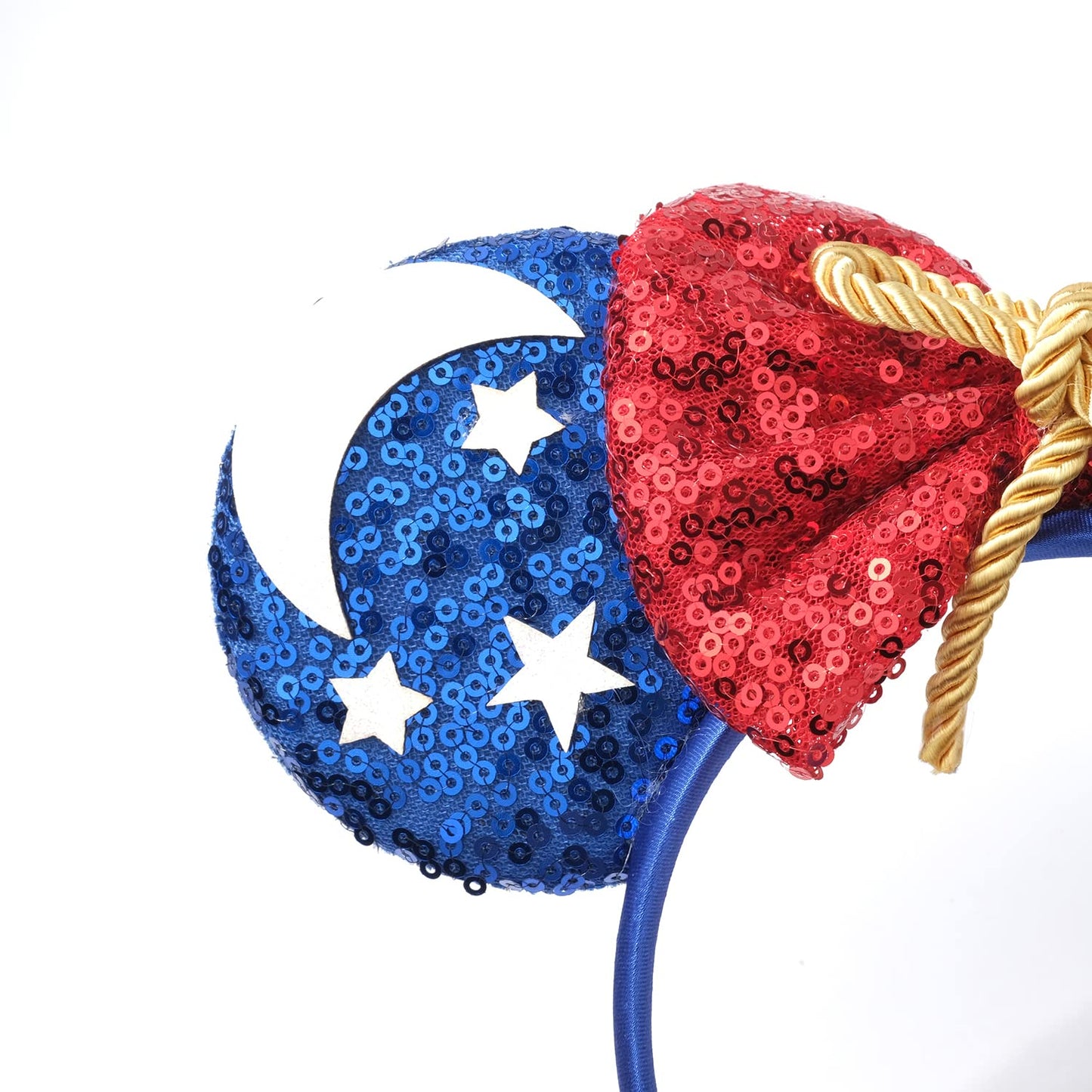 Foeran Mouse Ears Headbands Shiny Bows Mouse Ears Glitter Party Princess Decoration Cosplay Costume For Girls Women (Moon Blue)