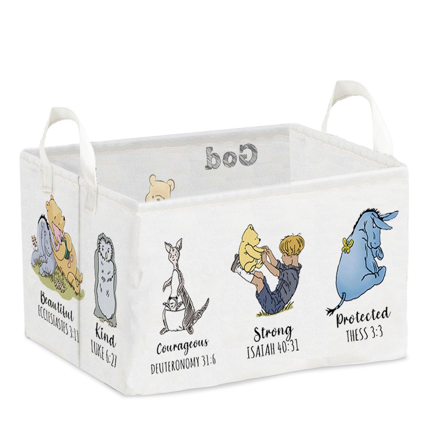 Winnie Nursery Storage Basket, Large Square Canvas Laundry Hamper With A Waterproof PE Coating For Kids Boys And Girls, Bathroom