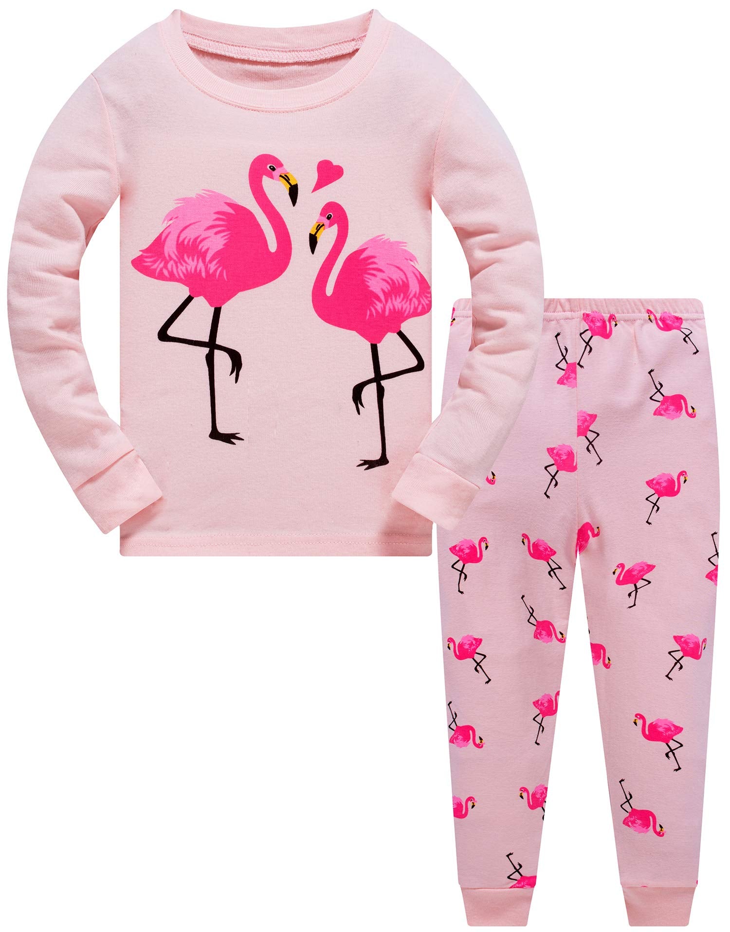 Popshion Little Girls Flamingos Pajamas Sets Toddler Long Sleeve Leggings Outfits 2 Piece For Kids 2-7 T(Flamingos-6217 4T)