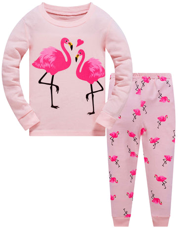 Popshion Little Girls Flamingos Pajamas Sets Toddler Long Sleeve Leggings Outfits 2 Piece For Kids 2-7 T(Flamingos-6217 4T)