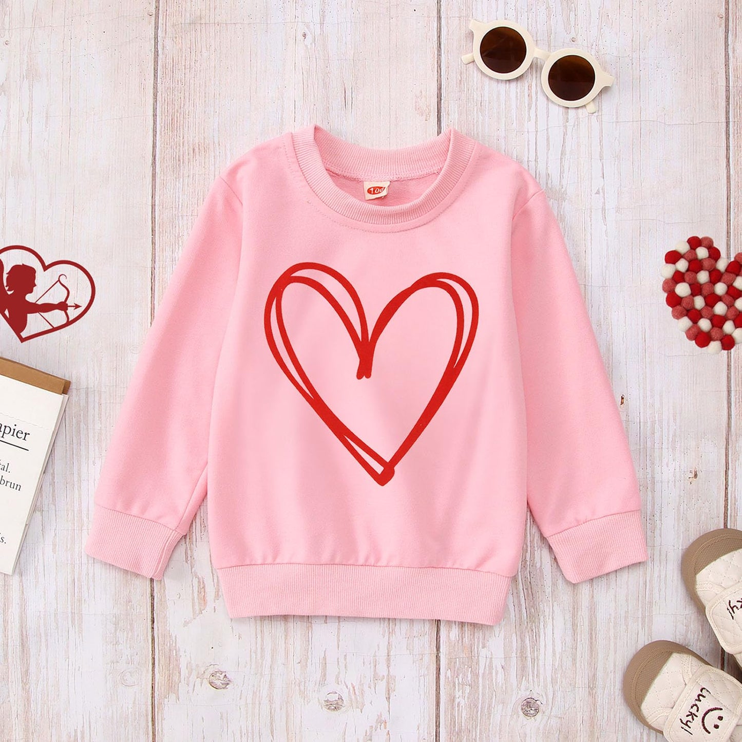 Mommy And Me Valentine'S Day Sweatshirt Love Heart Graphic Family Matching Pullover Casual Long Sleeve Shirt Tops (Kid-Pink, 4-5