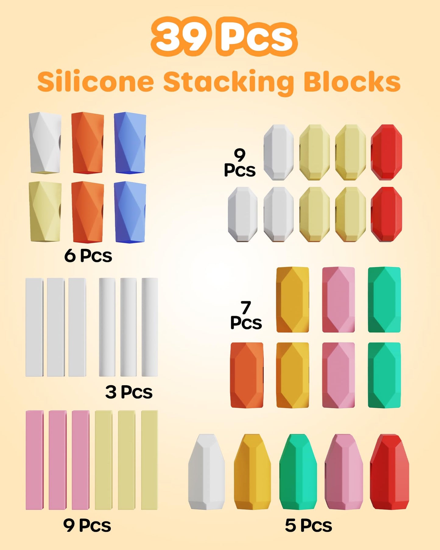 D-FantiX 39 PCS Silicone Sorting Stacking Rocks Stones, Sensory Learning Montessori Toys for 3 4 5 6 Year Old Kids, Educational