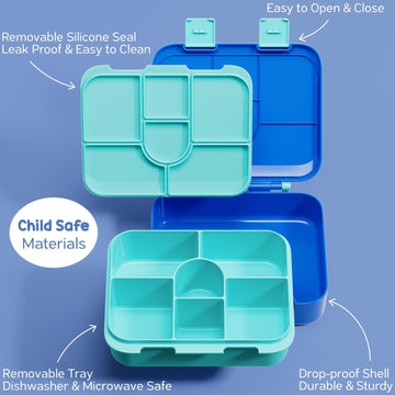 Fimibuke Bento Snack Containers, 32Oz Bento Box For Kids Toddler Lunch Box For Daycare, 6-Compartment Leak-Proof Lunchable Food