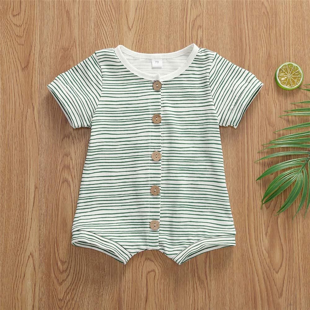 Iddolaka Newborn Summer Baby Boy Girl Romper Bodysuit Jumpsuit Playsuit One Piece Outfit Clothes (Short Sleeve Green White, 12-1
