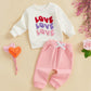 Focusnorm Toddler Baby Girl Valentine'S Day Outfits Letter Embroidery Sweatshirt Elastic Pants Sets Newborn Infant Clothes (Cute