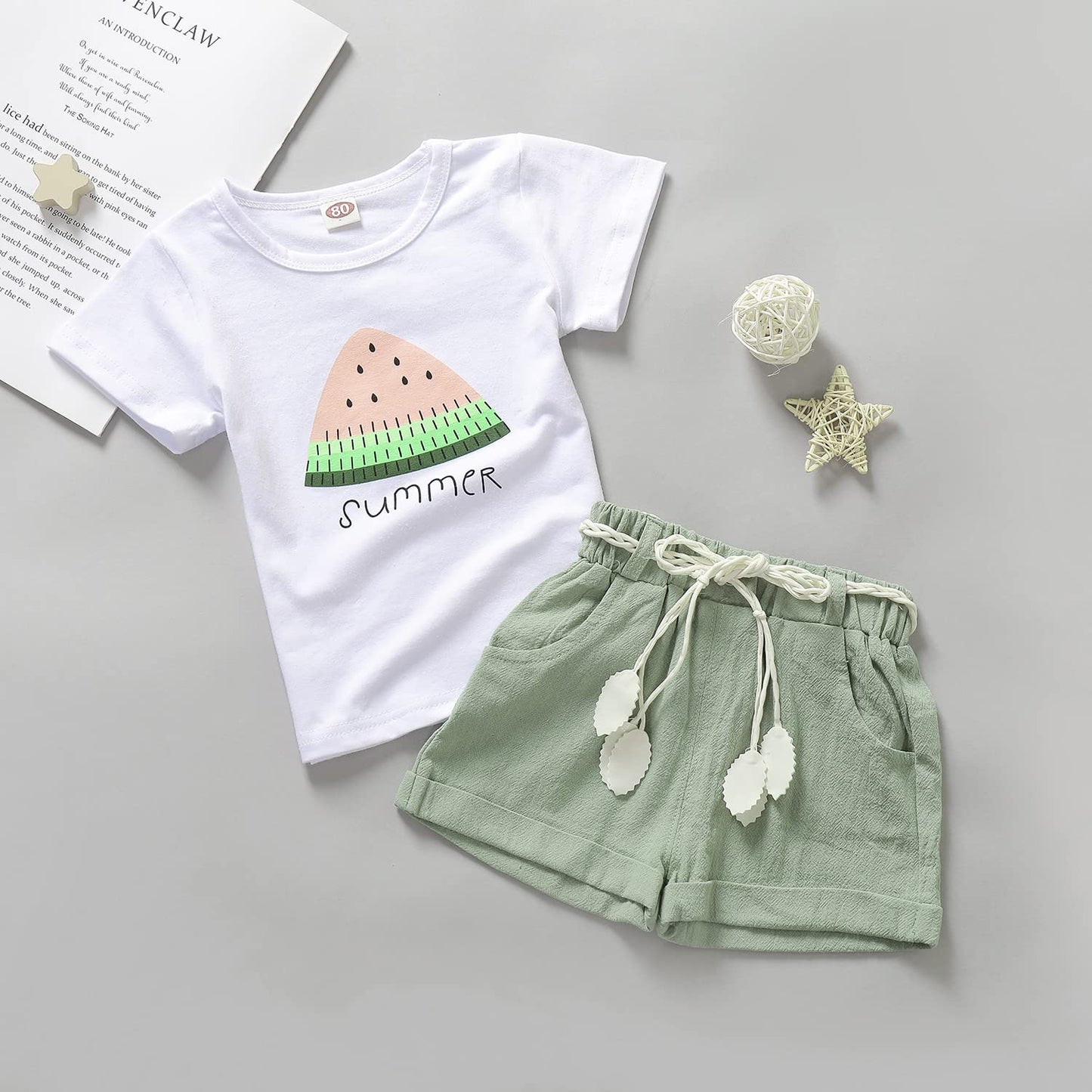 Goodplayer Toddler Baby Girls Summer Clothes Set Kids Watermelon Print T-Shirt Short Sets Outfits For 1-4 Years Old (18-24 Month