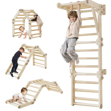 HTWELL Kids Climbing Toys,Pikler Triangle Set,Plastic Montessori Indoor Play Gym,Multifunction Foldable Indoor Climbing Gym for 