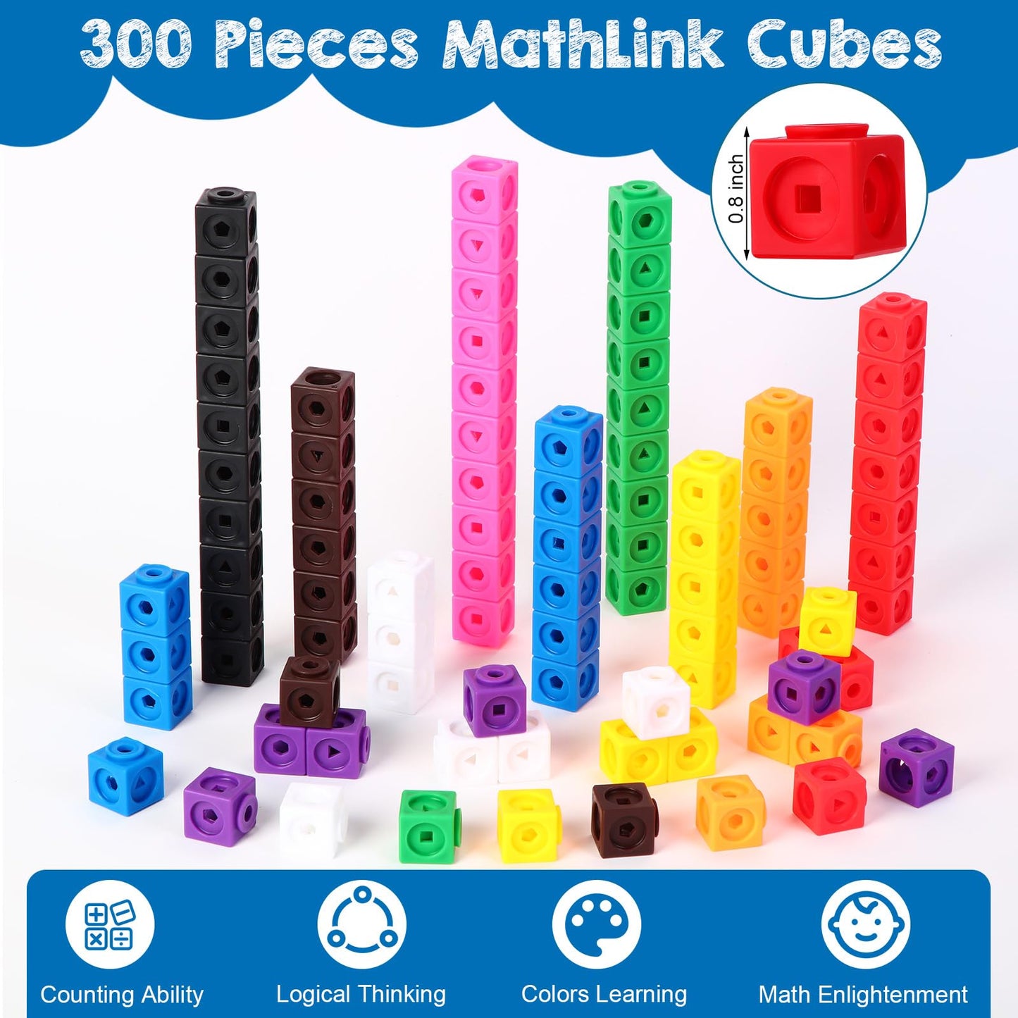 Libima 318 Pcs Math Counting Cubes Building Cubes Set with Stem Cards Linking Cubes Counting Blocks Manipulatives Math Preschool