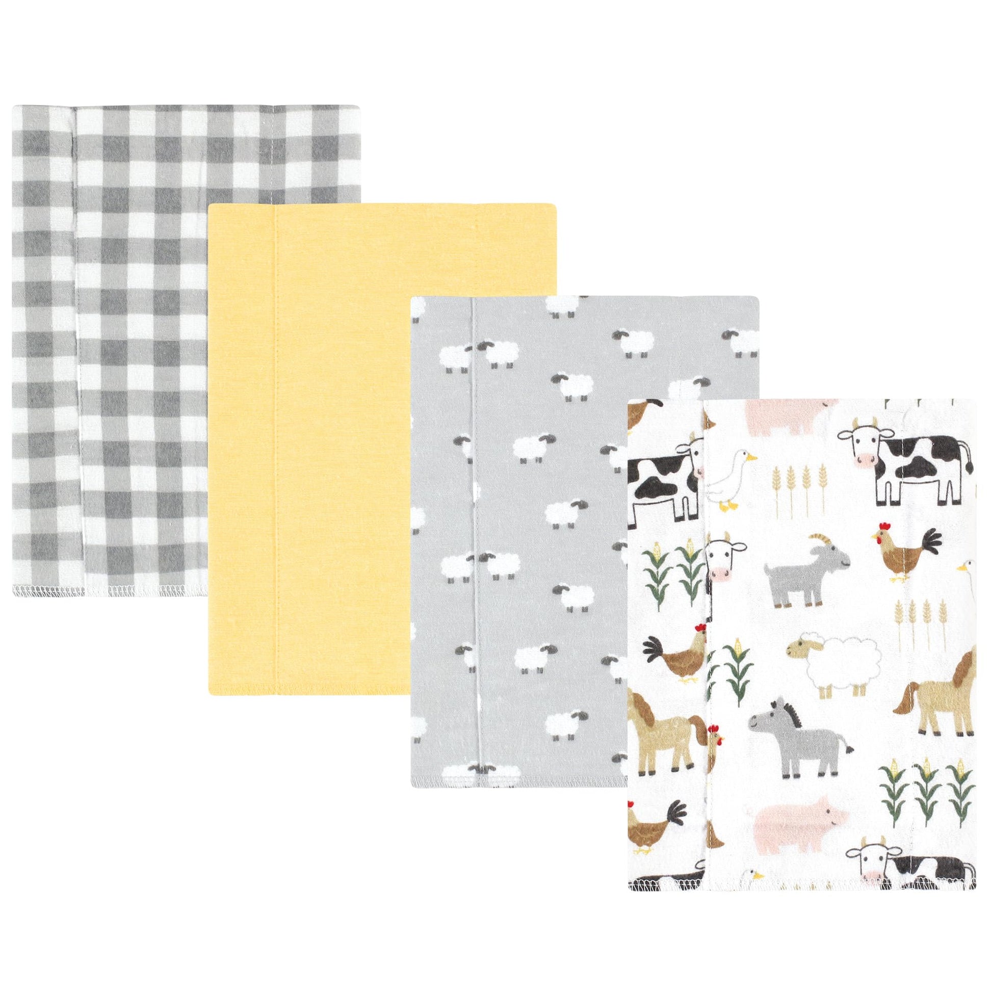 Hudson Baby Unisex Baby Cotton Flannel Burp Cloths, Cute Farm 4-Pack, One Size