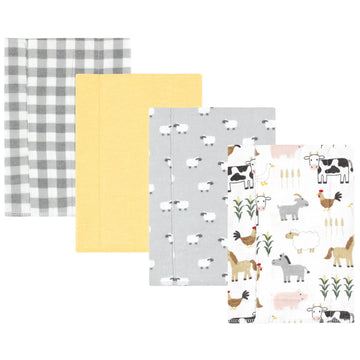 Hudson Baby Unisex Baby Cotton Flannel Burp Cloths, Cute Farm 4-Pack, One Size