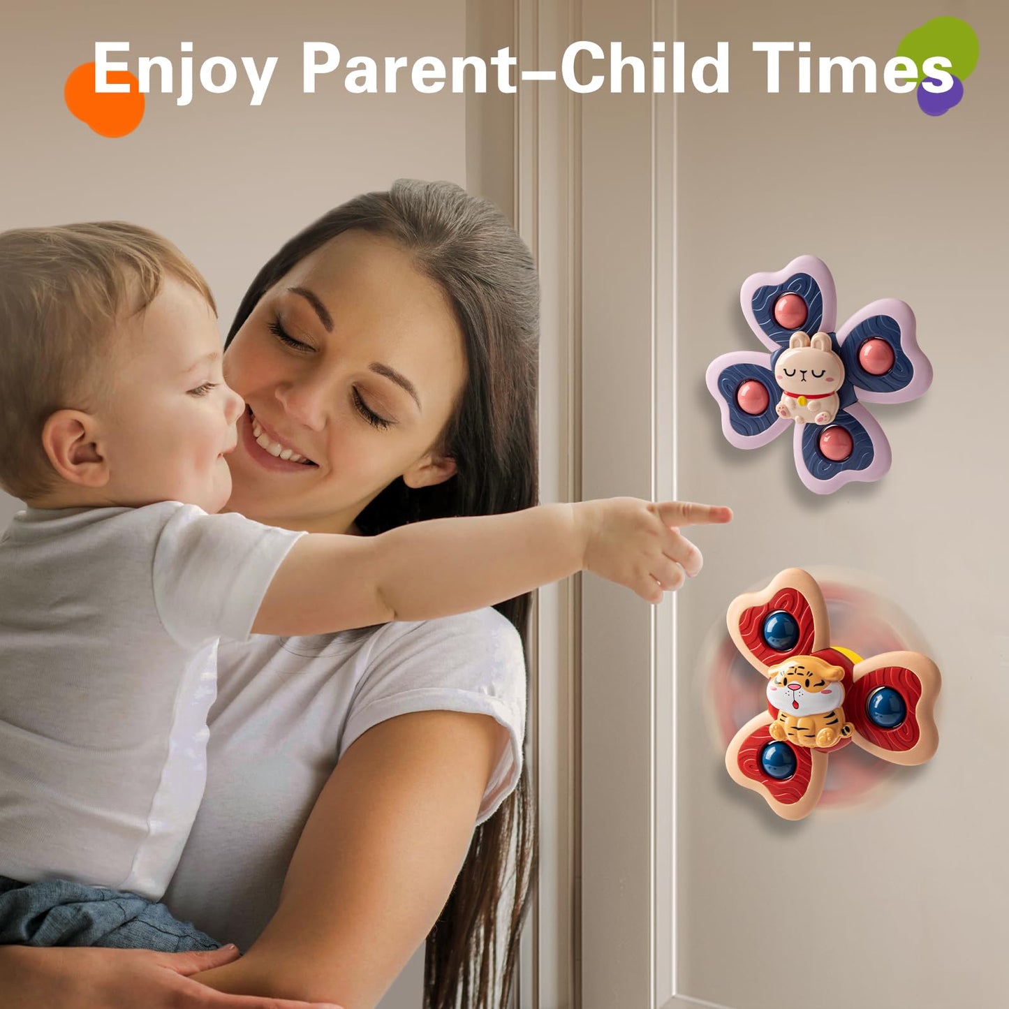 Tohibee 3Pcs Animal Suction Cup Spinner Toys For 1 2 Year Old Boys Spinning Toys Baby Toys 12-18 Months Sensory Toys For Toddler