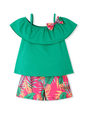 Hipea Toddler Baby Girls Summer Clothes Outfits Ruffle Camisole Casual Tops And Green Leaves Shorts 2-Piece Newborn Girl Clothin