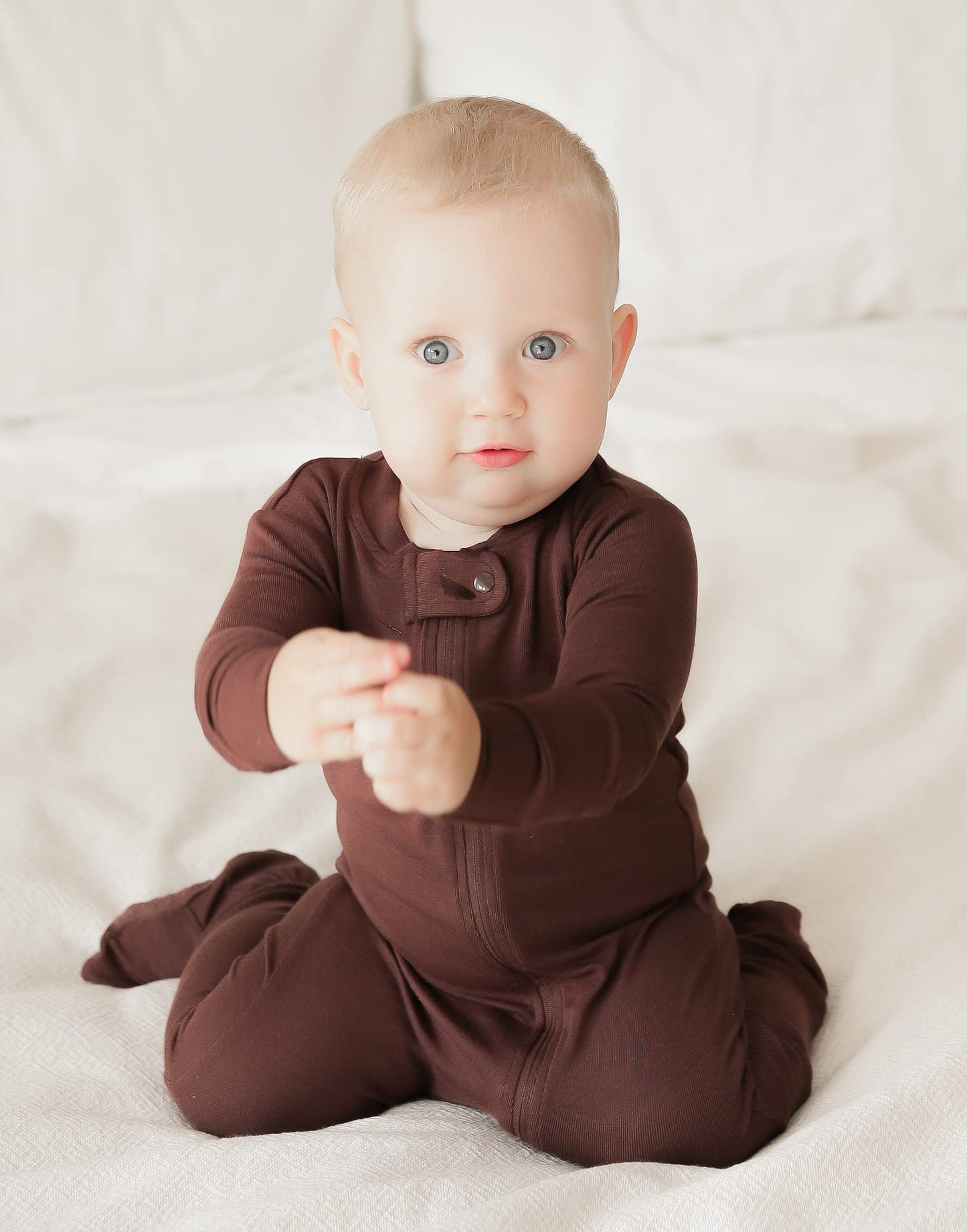 Vaenait Baby Toddler Boys Girls Solid Footie Pajama Cozy Modal Darkbrown 12M