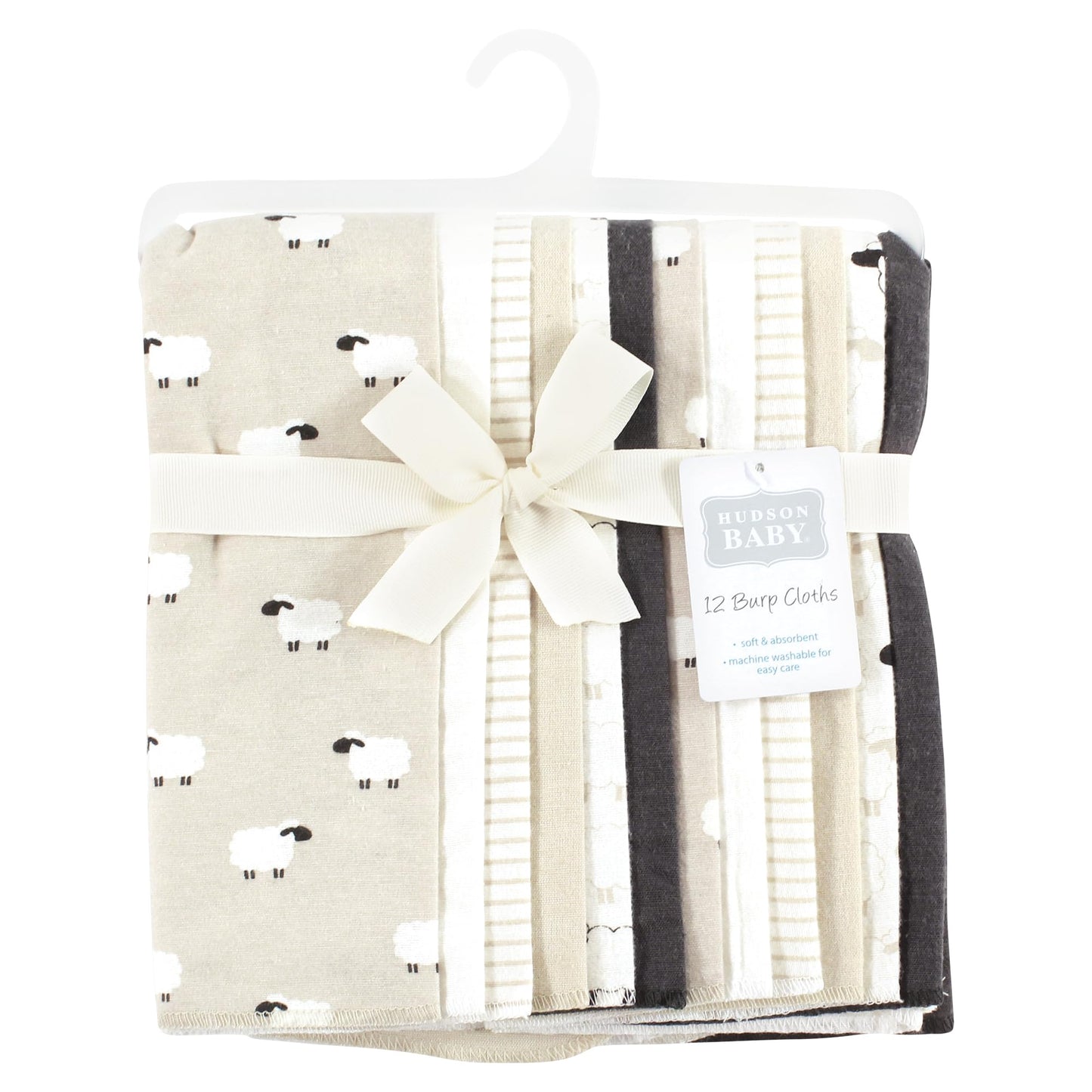 Hudson Baby Unisex Baby Flannel Burp Cloth 12Pk, Taupe Sheep, One Size