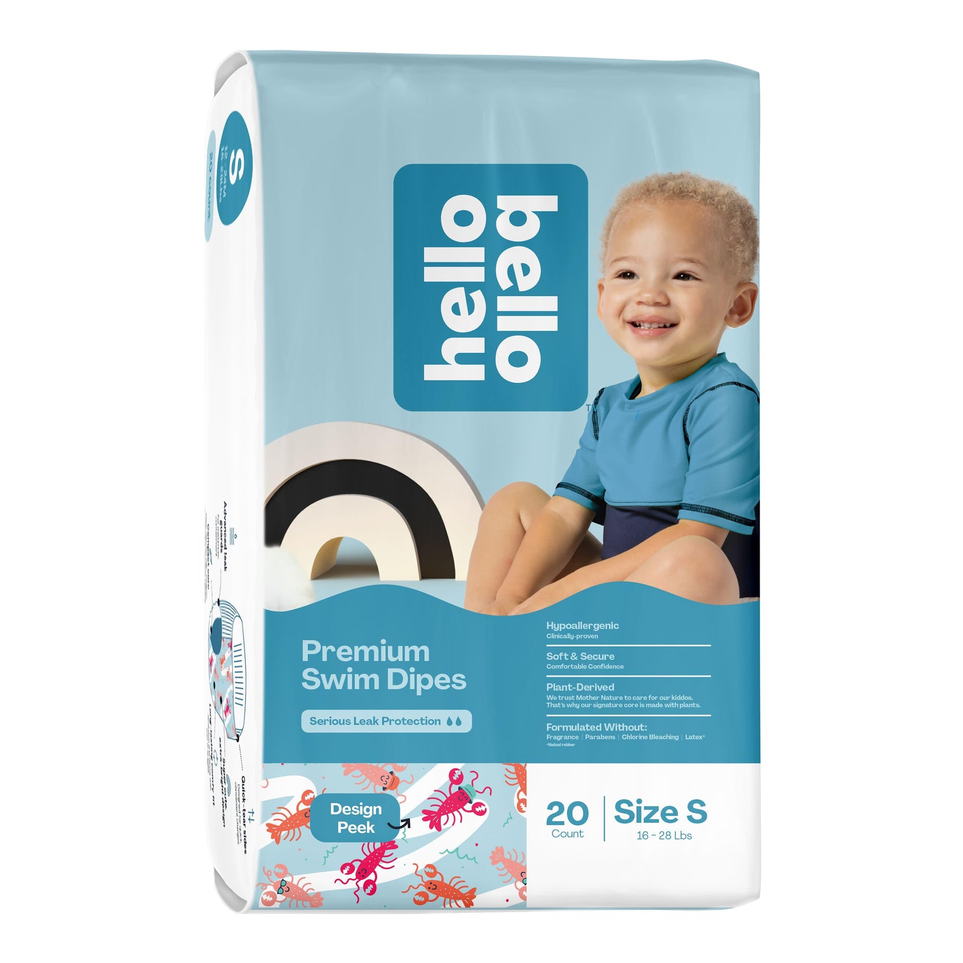 Hello Bello Premium Swim Diapers, Size S (16-28 Lbs), Cute Extra-Bright Lobster Designs, 20 Count Jumbo Pack