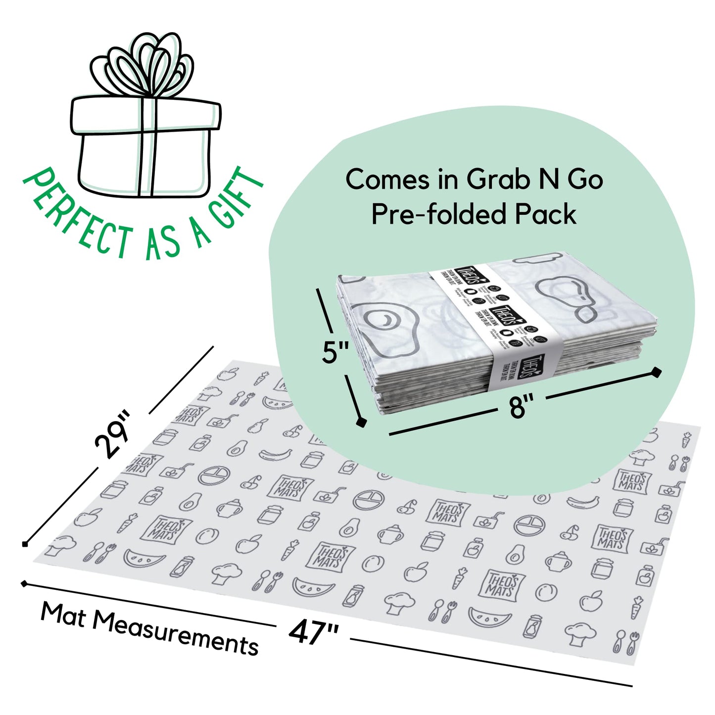 Theo'S Mats 60 Count Disposable Mats For Under High Chair - 100% Biodegradable & Compostable 47' X 29' Splat Mat Floor Coverin