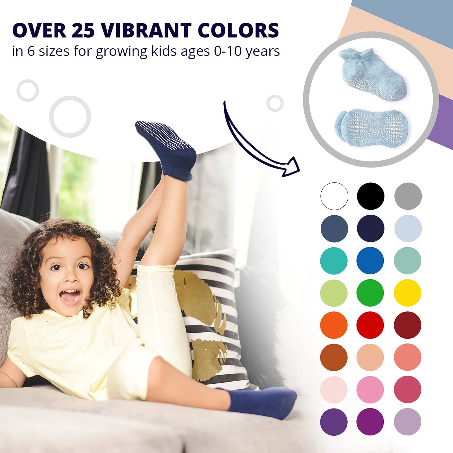 La Active Non Slip Grip Ankle Boys And Girls Socks For Babies Toddlers And Kids 4 -7 Years - 6 Pairs - Girls