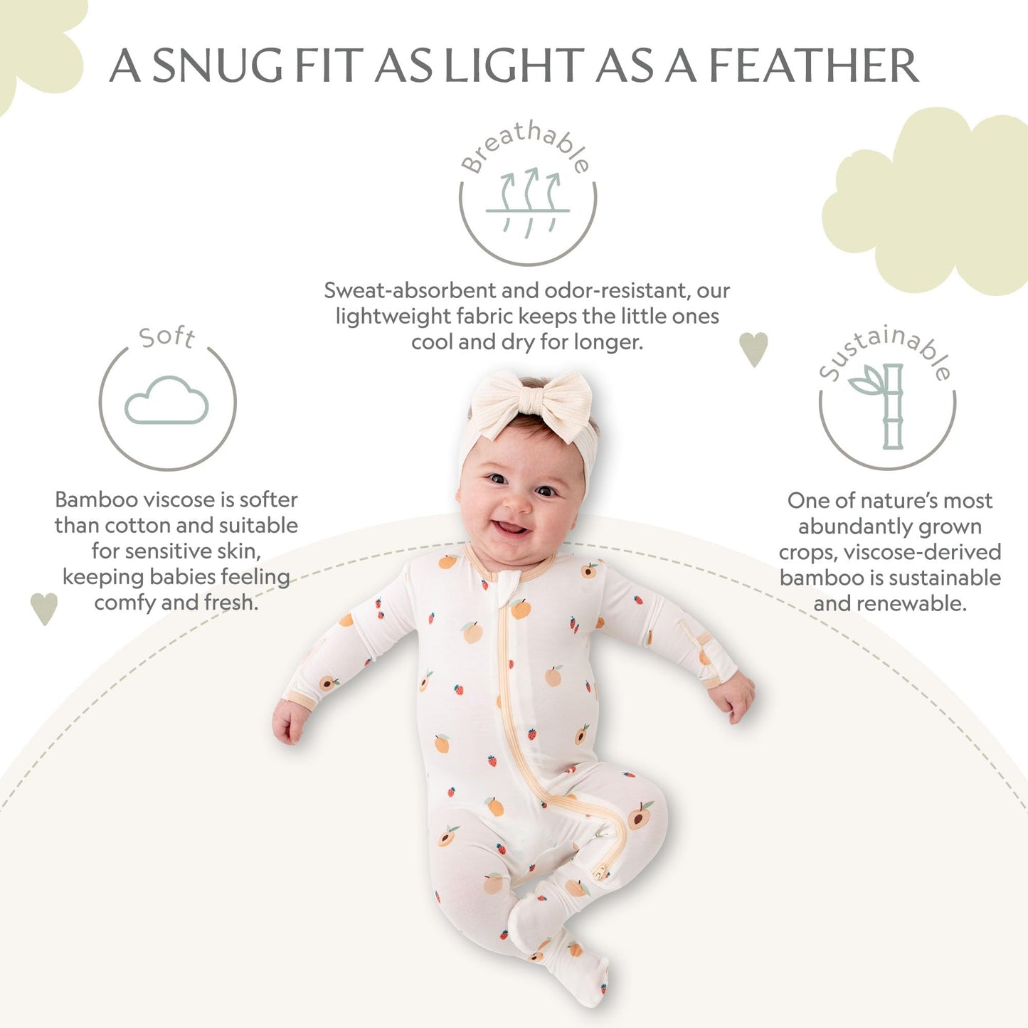 Peaches Footie For Baby - 95% Viscose Made From Bamboo, 5% Spandex - Imported (9-12 Months)