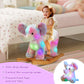 Glow Guards Light up Musical Elephant Baby Rocking Horse Set of 2 with Rainbow Elephant Plush Toy Baby Wooden Chair for Toddlers