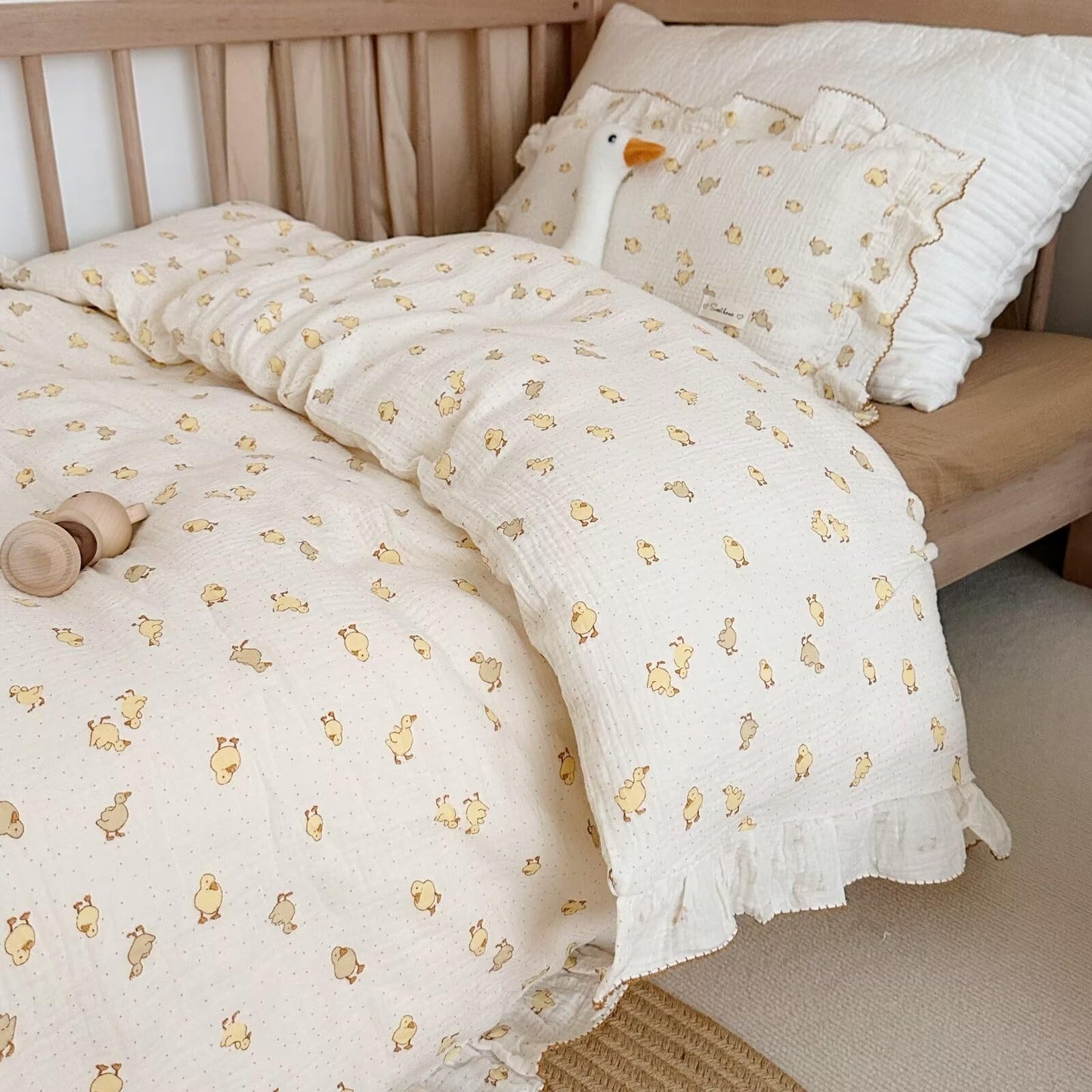 Bulutu Baby Duckling Print Duvet Cover 47X59 Inch, Soft Muslin Duvet Cover For Boys Girls Crib Bedding Gift For Toddlers, Duck P
