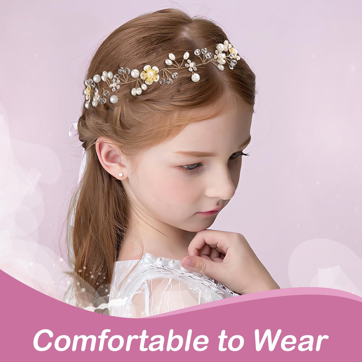Papoopy Flower Girl Headpiece For Wedding, First Communion, Bridal, Hair Accessories For Party, Birthday