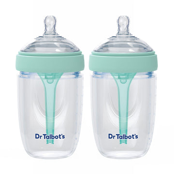 Dr. Talbots Silicone Anti-Colic Bottles - Self-Sterilizing Baby Bottles for Newborns - (2-Pack) 8 oz - Aqua