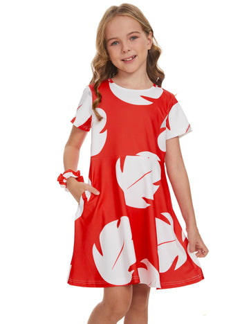 Tbrand Hawaiian Princess Dress Costume For Girls Red Lilo Leaf Dress Kid Summer Party Wear 3-4T