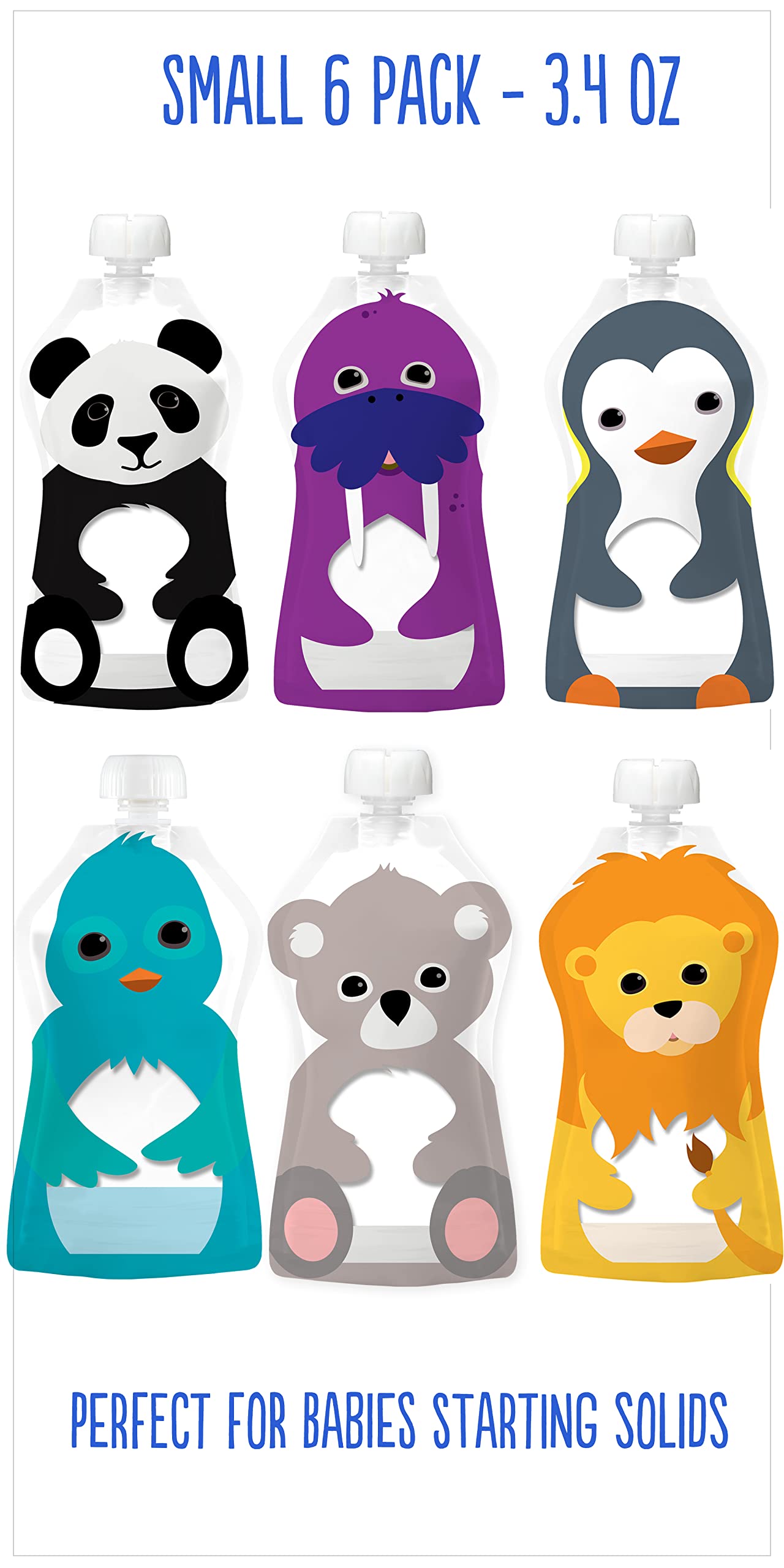 Squooshi Reusable Baby Food Pouches - 3.4 Oz-6 Small Pouches - Baby Food Storage - Pouches Toddler - Refillable Squeeze Pouch Fo