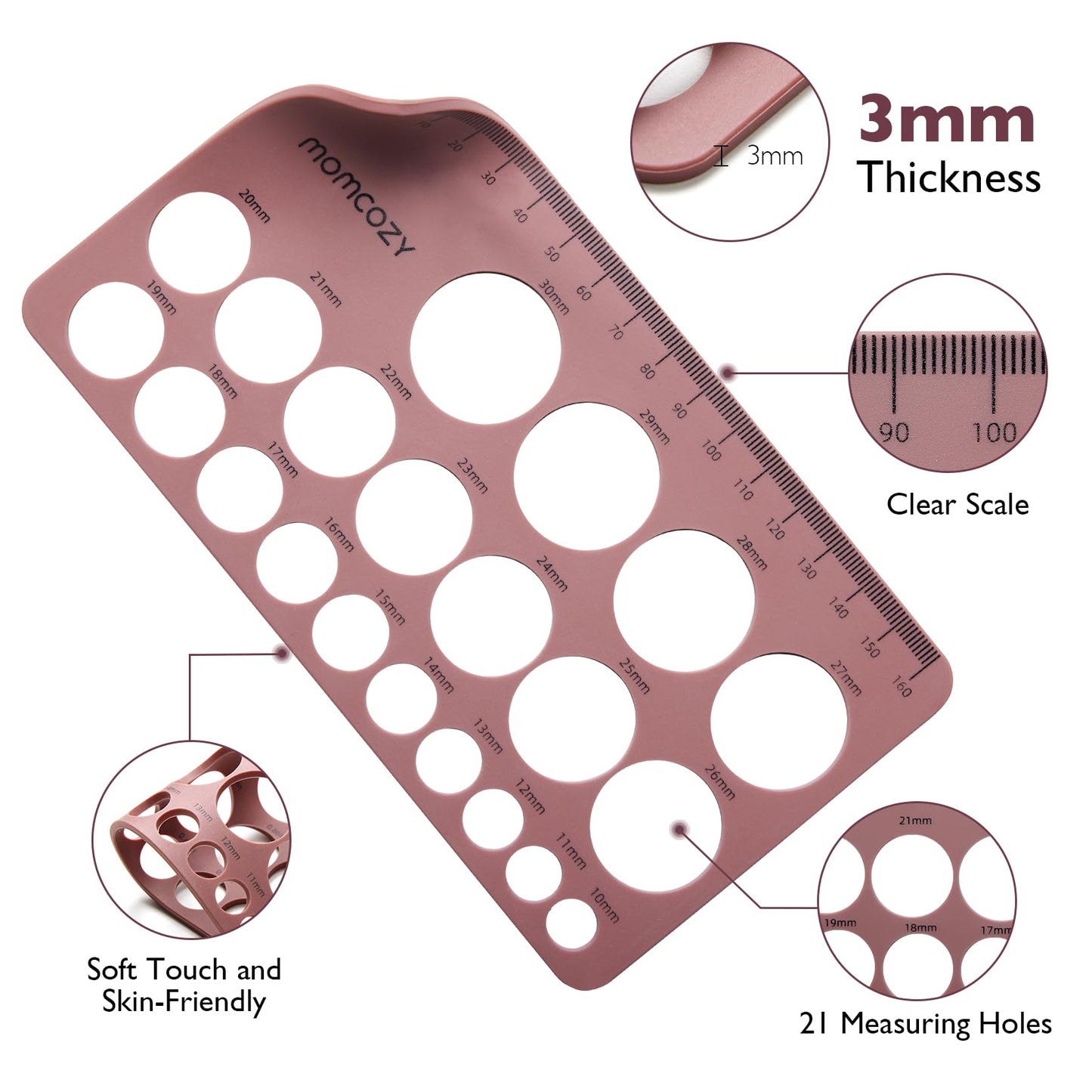 Momcozy Nipple Ruler For Flange Sizing, Soft & Flexible Silicone Measurement Tool For Breast Pump Sizing, Compatible With Momcoz