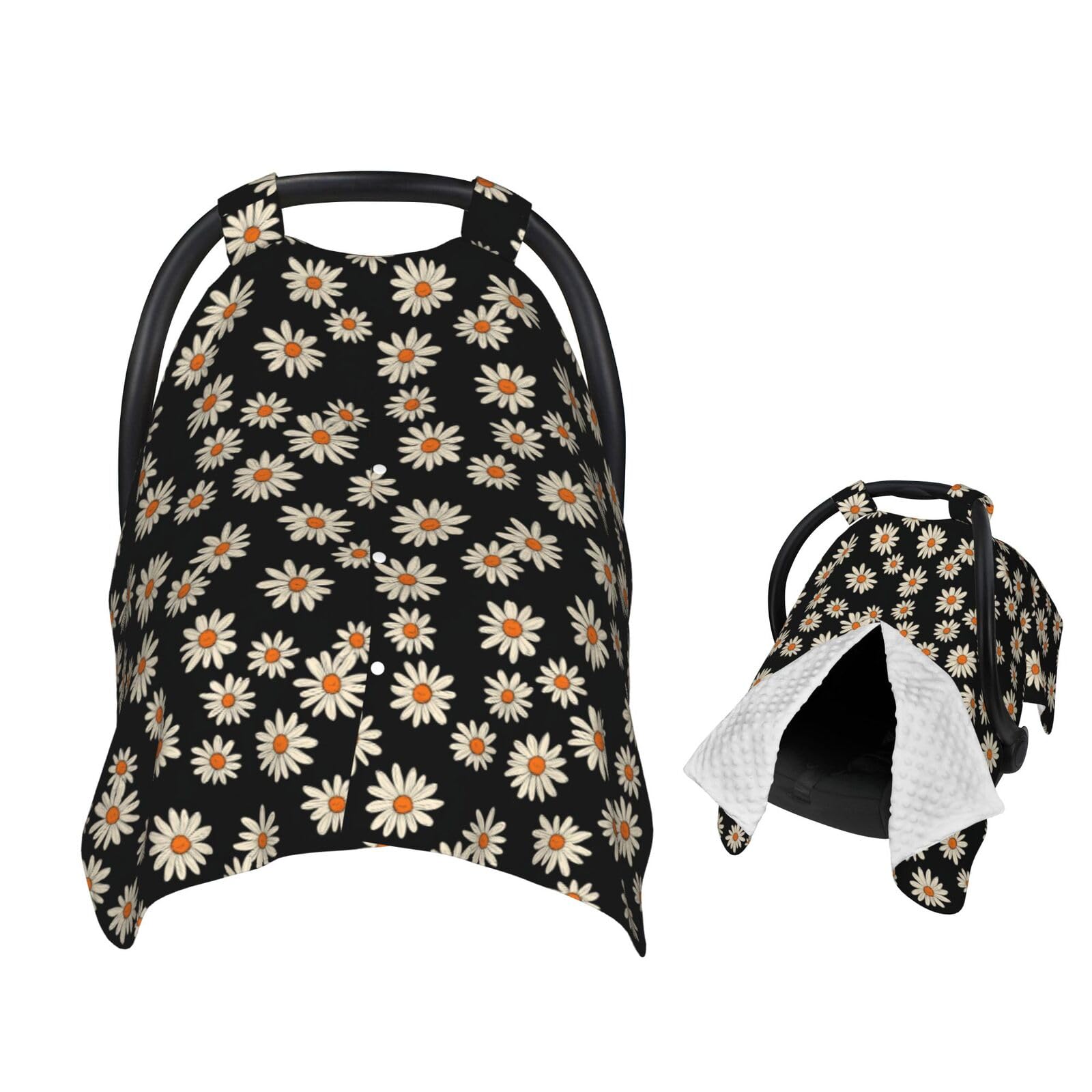 Muishi Hand Drawn White Daisy Baby Car Seat Canopy Nursing Cover for Newborn Car Seat Breastfeeding Covers Blanket Newborn Showe