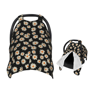 Muishi Hand Drawn White Daisy Baby Car Seat Canopy Nursing Cover for Newborn Car Seat Breastfeeding Covers Blanket Newborn Showe