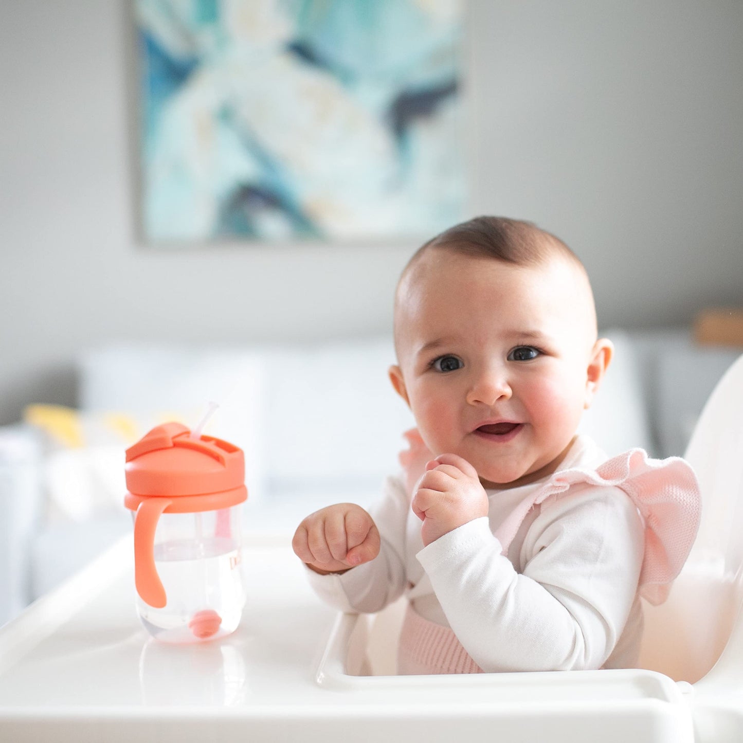 Dr. Browns Milestones Babys First Straw Cup, Training Cup with Weighted Straw, 9oz/270mL, Coral, BPA Free, 6m+