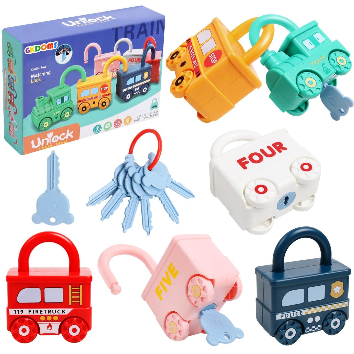 GKDOMS Montessori Learning Toys Sorting & Matching Locks and Keys Toddlers Sensory Car Activity Fine Motor Toy, Thank You Birthd