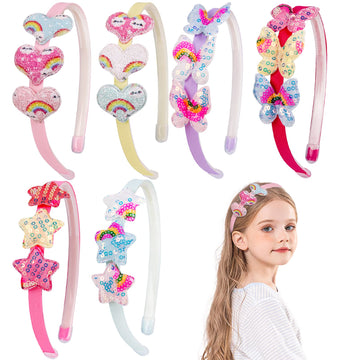 Fishdown Girls Headbands For Kids Glitter Toddler Girl Sequin Headbands Glitter Heart Rainbow Butterfly Star Non-Slip Headbands
