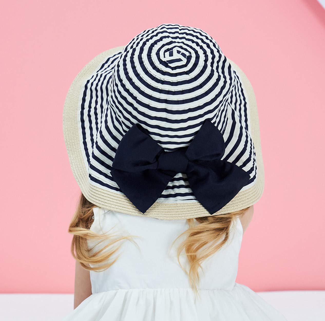 Connectyle Little Girls Upf 50+ Sun Protection Hats For Summer Beach Sun Cap With Bow M Navy Blue