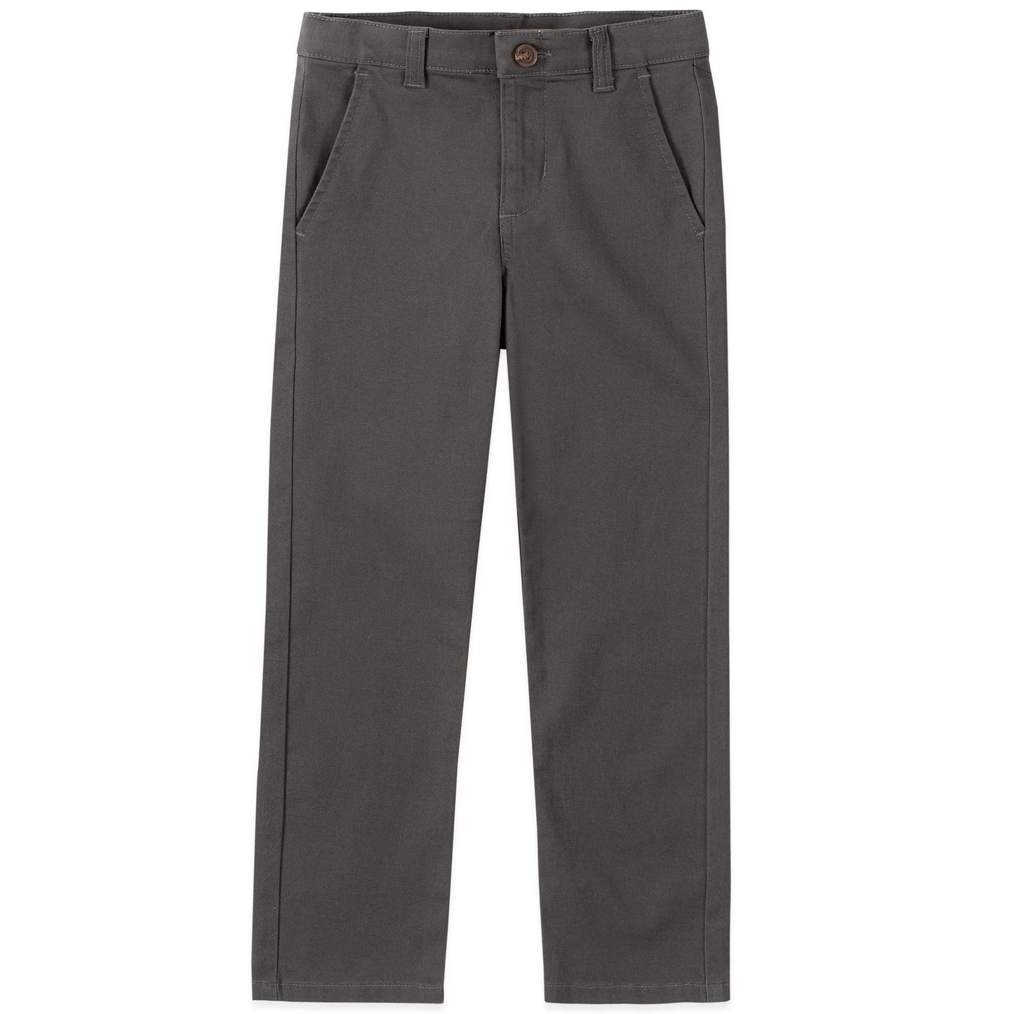 Izod Boys School Uniform Flat Front Twill Pants Khakis, Gray, 16 Husky