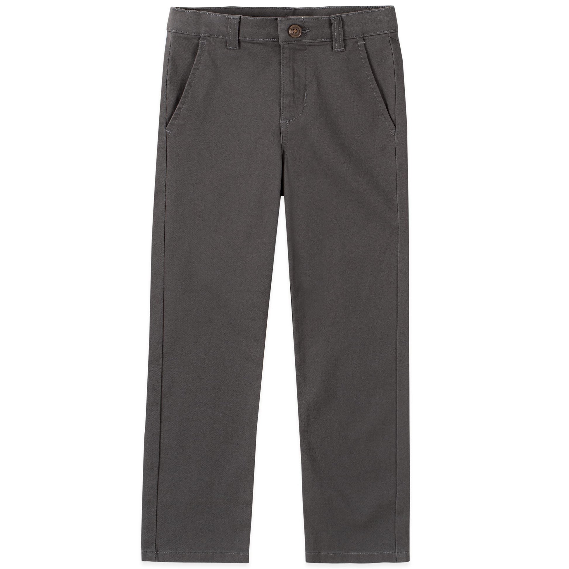 Izod Boys School Uniform Flat Front Twill Pants Khakis, Gray, 16 Husky