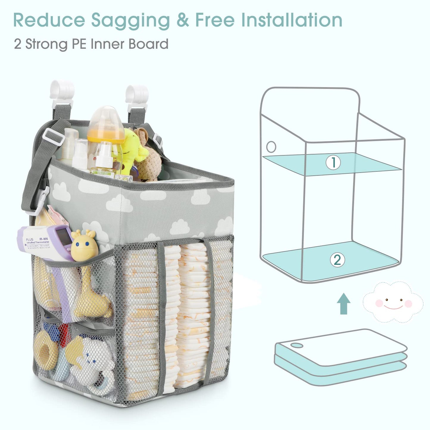 Maliton Hanging Diaper Caddy Organizer - Diaper Stacker For Changing Table, Crib, Playard Or Wall & Nursery Organization Baby Sh