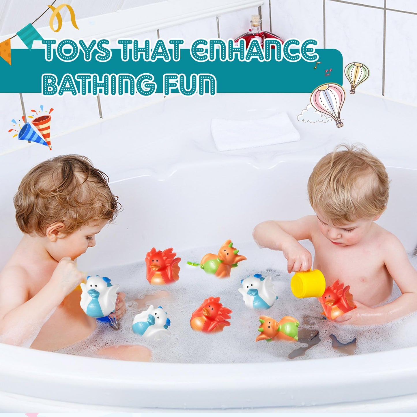 Deekin 50 Pcs Assorted Rubber Ducks in Bulk, 2 Inch Rubber Duckies for Party Supplies, Mini Bath Toys for Baby Shower Pool Party