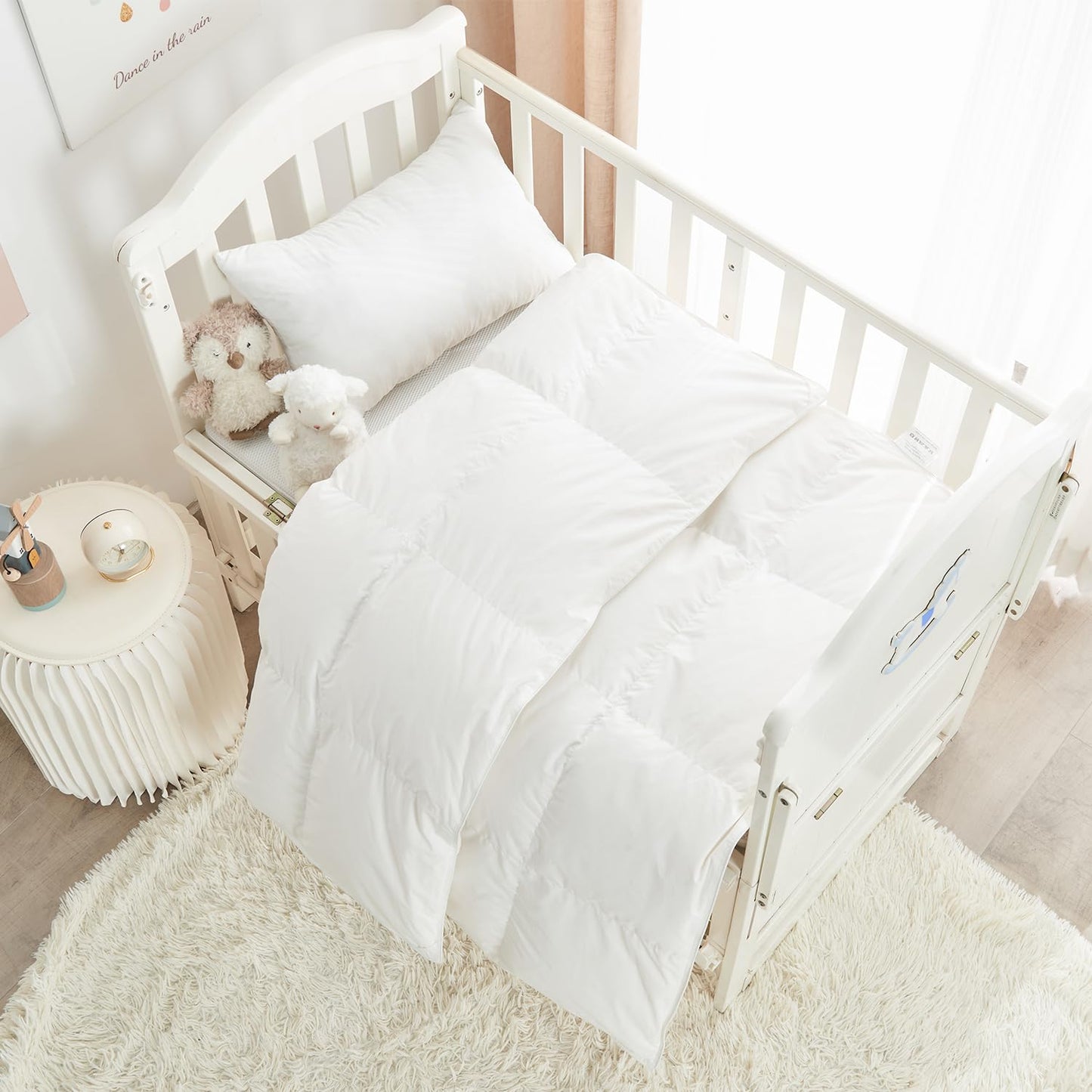 Toddler/Travel/Crib Goose Down Comforter Duvet/Blanket Multifunctional,100% Organic Cotton Washable Unisex Kids,All Season,White