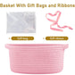 Poschnor Baby Gift Basket With Gift Bags And Ribbons, 12X 8X 5 Inch Basket For Baby And Pet Toys, Small Cotton Rope Basket - Pin