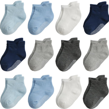 Aroveea Non Slip Grip Ankle Baby Socks 5-7 Years Old For Toddler Boys And Girls Kids Socks 12 Pack, Cute Cotton Baby Socks